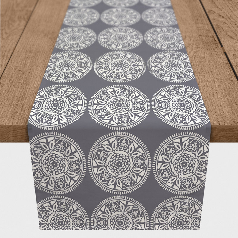Adelya Rectangle Damask Polyester Table Runner, 72" x 16", Dark Gray