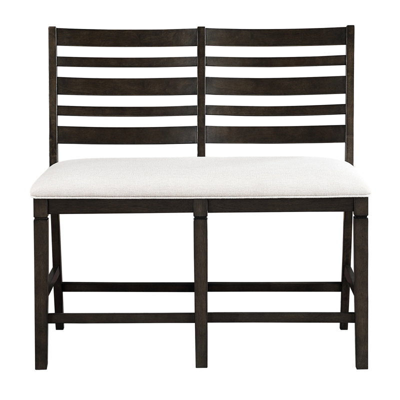 Banc à hauteur de comptoir de style classique à finition foncée, siège 100% rembourré beige texturé, support de 250 lb, banc de profondeur d'assise de 43 po, finition, dossier en bois, capacité, largeur de 24 po