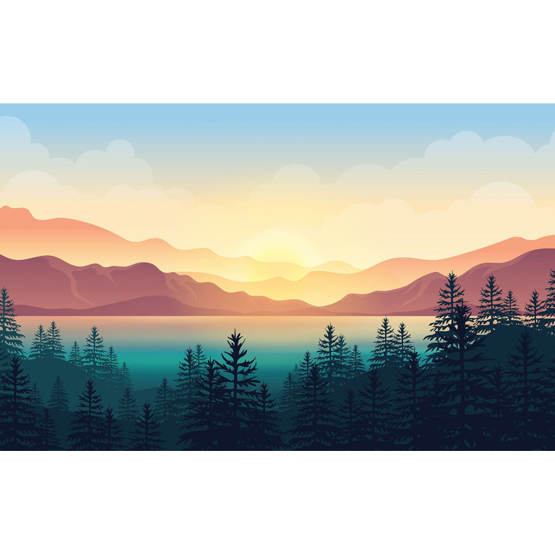 Murale pelez et collez de qualité supérieure - Paysage de montagne au coucher du soleil, L 180 po x L 120 po