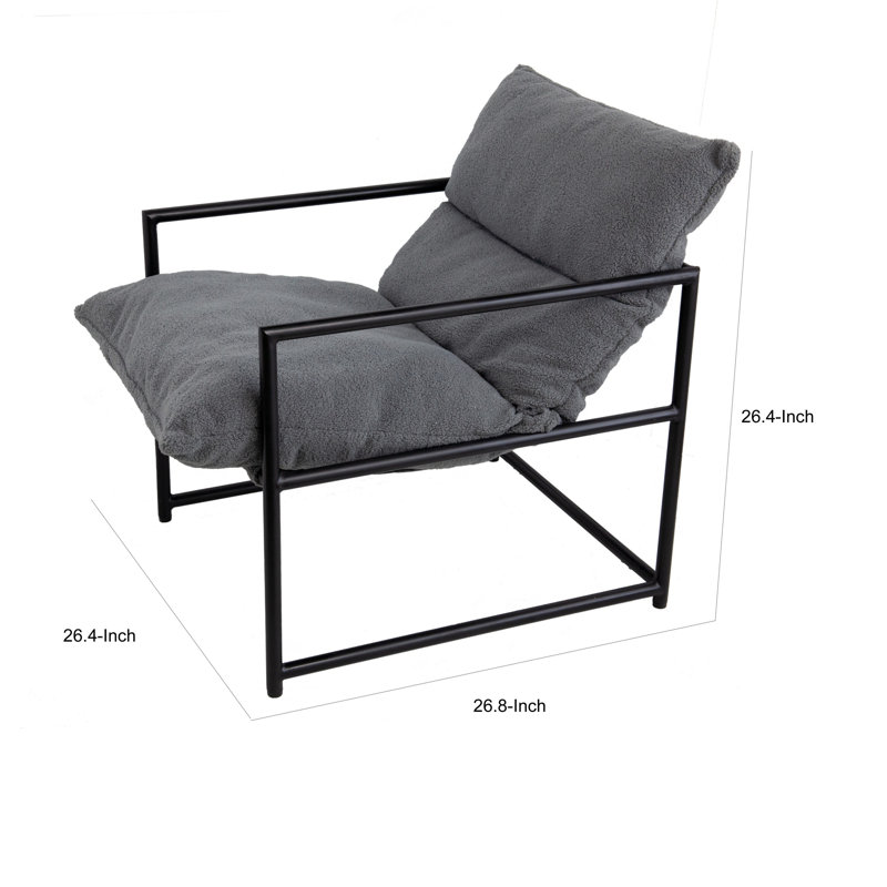 Fauteuil d'appoint 26 po avec coussin, fer noir, similicuir gris clair
