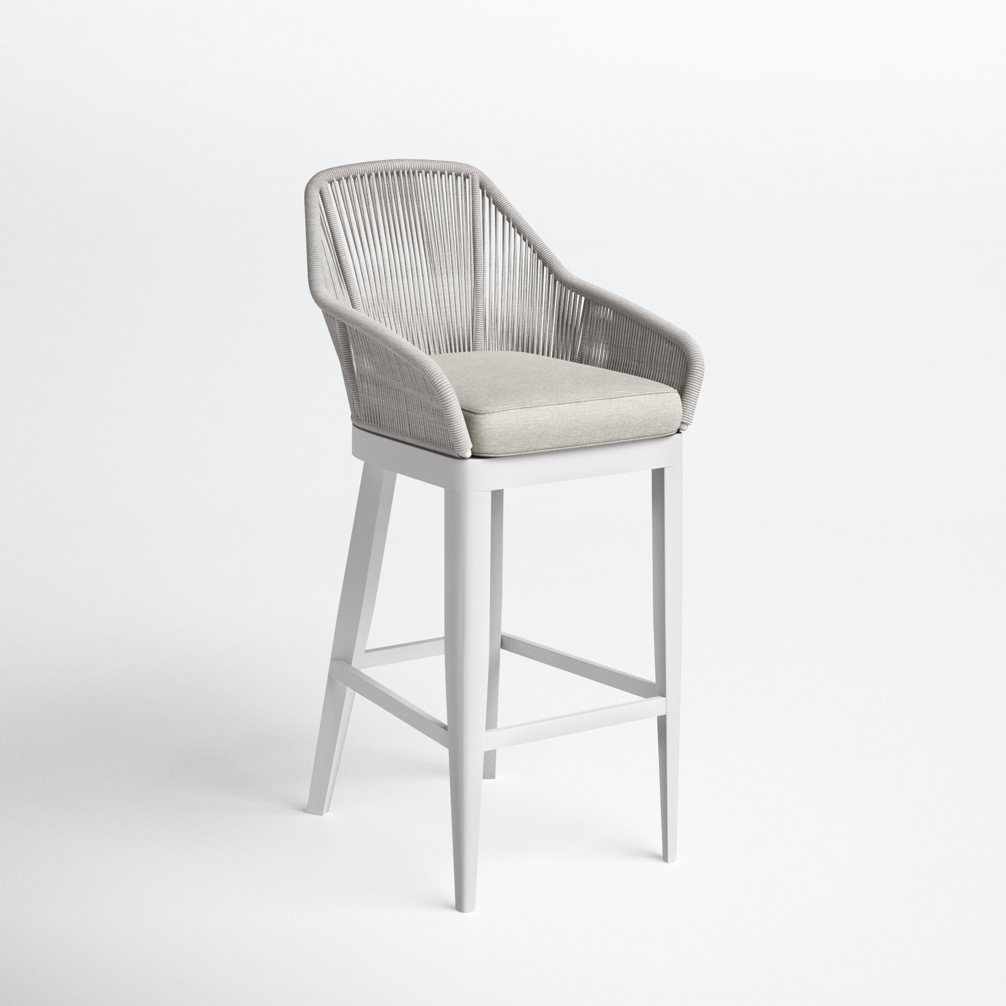 Renfri 44.25'' Olefin Rope Outdoor Bar Stool with Cushion, Echo Ash Sunbrella®, White