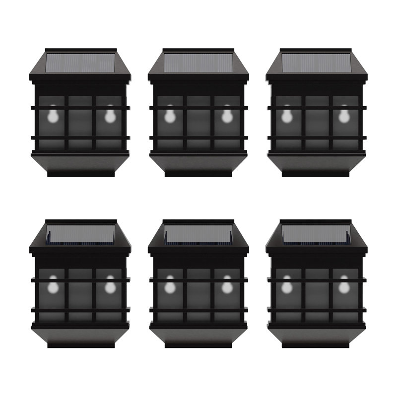 Black Square LED Solar Wall Mount Lights, 6-Pack