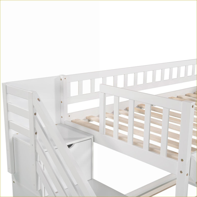 Lit superposé simple en pin massif avec tiroirs et tiroirs, aucun sommier requis, blanc pour la chambre à coucher