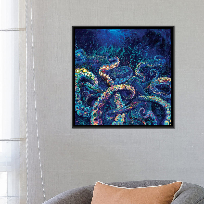Céphalopode par Iris Scott - reproduction d'art sur toile tendue, Toile avec cadre noir, H 26 po x l 26 po x P 1,5 po
