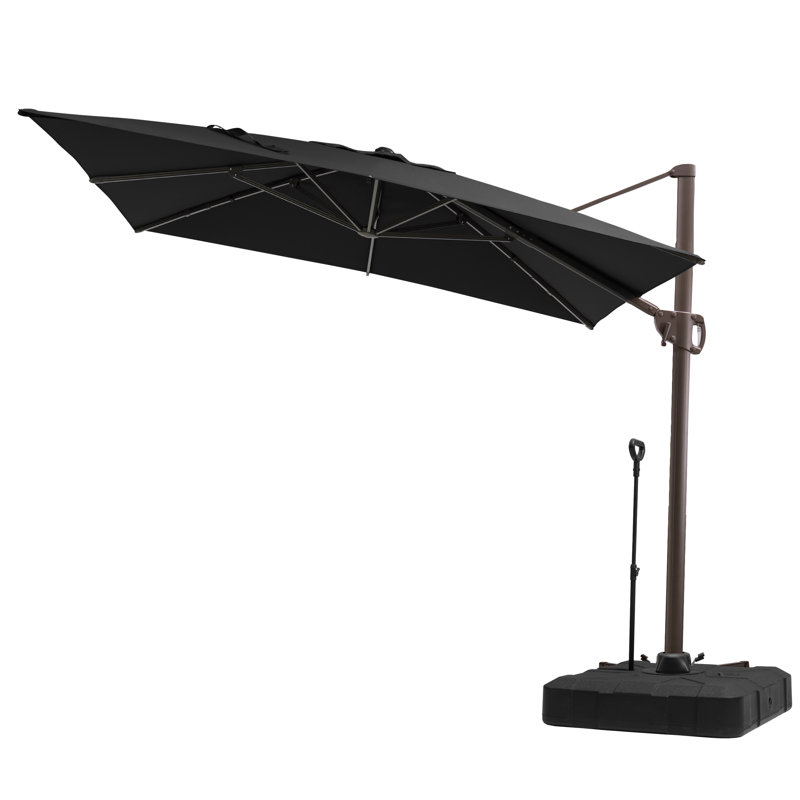 Parasol en porte-à-faux rectangulaire de 127 po, poids de comptoir inclus, Noir
