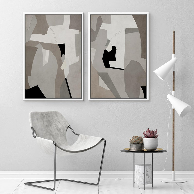 Motif géométrique abstrait contemporain, illustrations et art moderne, Cadre blanc, H 24 po x l 36 po