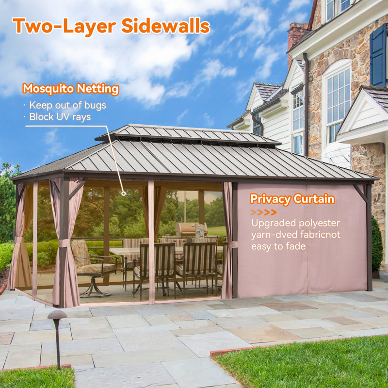 Aluminum Patio Hardtop Gazebo with Double Roof: Durable Protection and Stylish Design, 18 ft x 12 ft