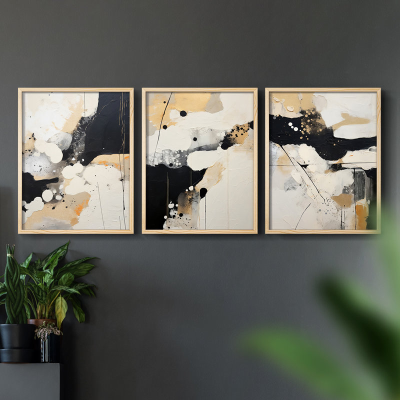 Abstract  Series  CLXVII  -Set Of 3 Framed Giclee Prints -Ready to Hang, 10" H x 8" W, Natural Framed