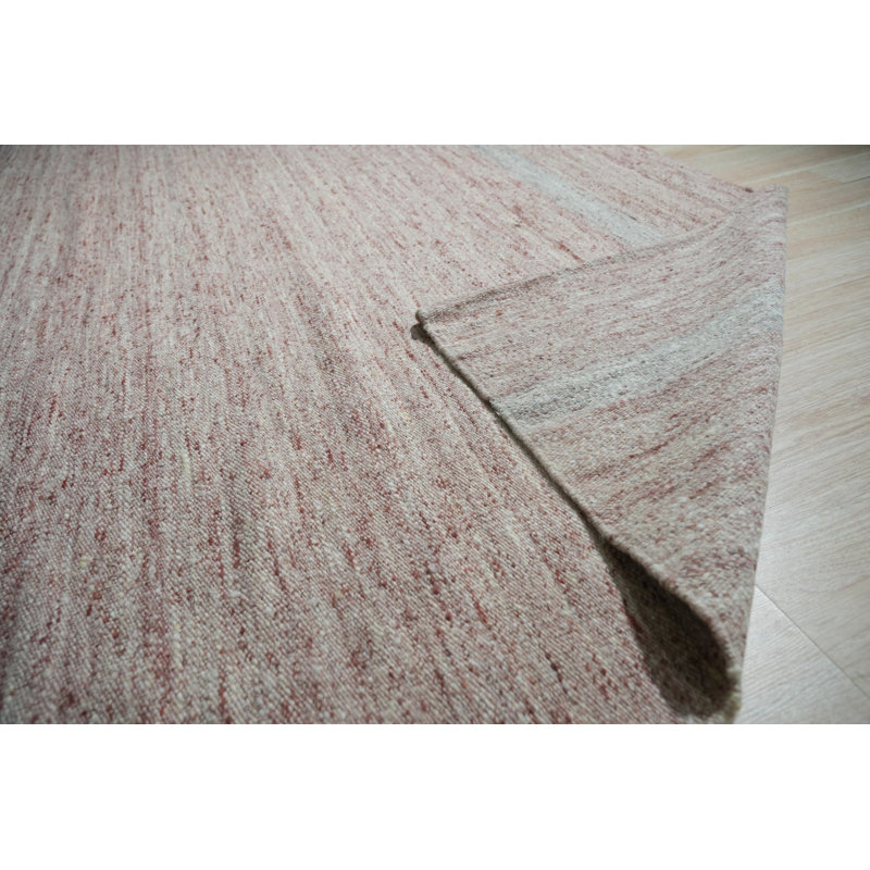 Coral Handwoven Wool Subtle Banded Geometric Modern Contemporary Carpet Rug, 8' x 10'