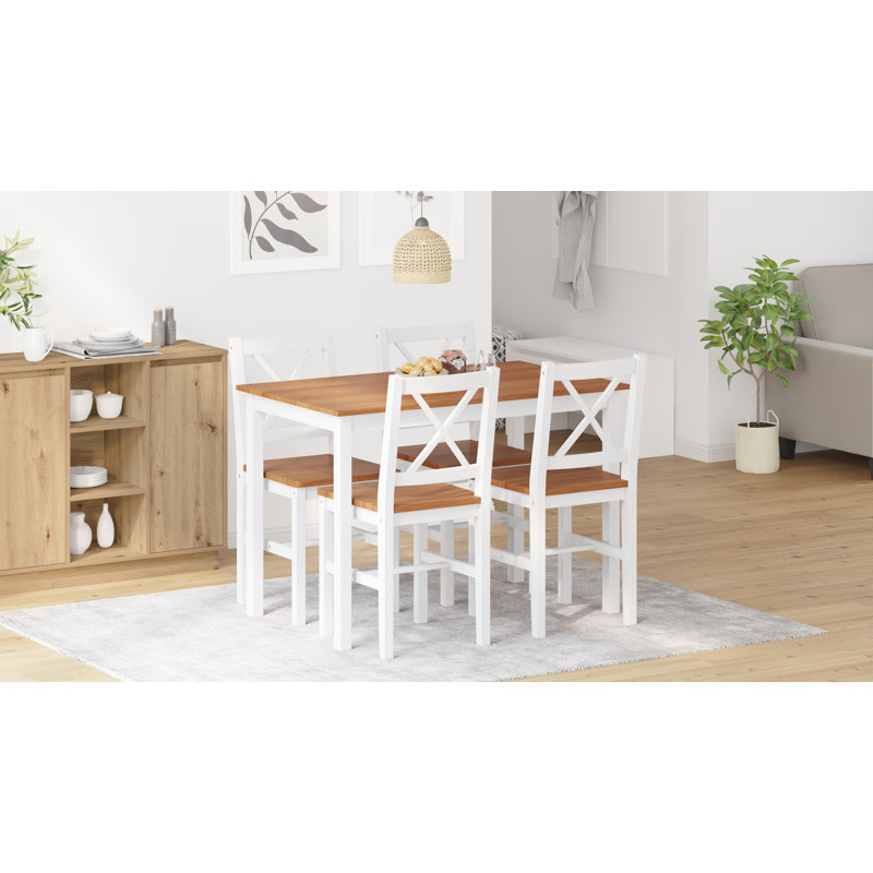 4 - Person Solid Wood Dining Set, White/Brown