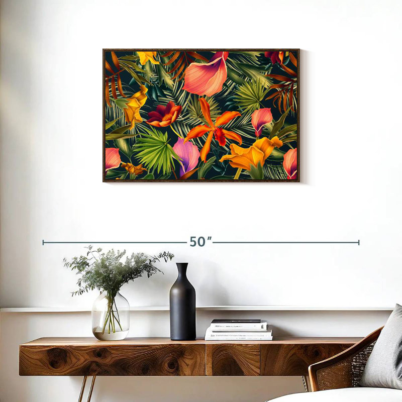 Floral tropical, Cadre flottant noyer, 31 po x 21 po