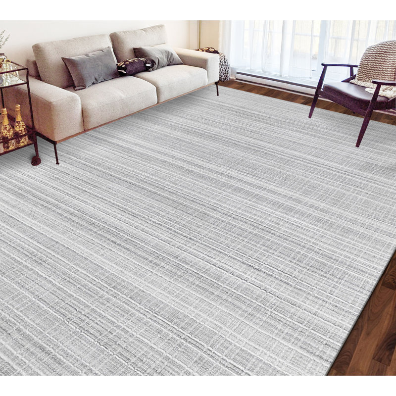 Tapis gris tissé à la main, Rectangle 6 pi x 9 pi