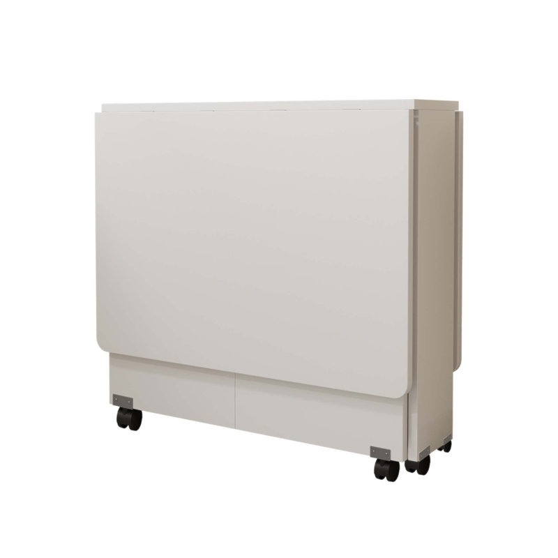 Folding Drop Leaf Dining Table with 6 Wheels and 2-Layer Storage Shelf, Space Saving Table for Small Spaces, 47.2 inch D x 23.6 inch W x 30.3 inch H, White