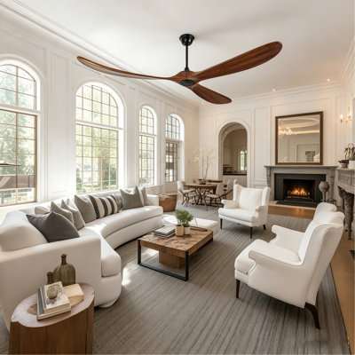 88 '' Large Size Solid Wood Ceiling Fan without Light With Wall Switch and Remote Control,6 Speed,3 Blades Walnut Indoor Ceiling Fans for Patio,Indoor,Living Room,Bedroom,Porch,Farmhouse--Matte Black