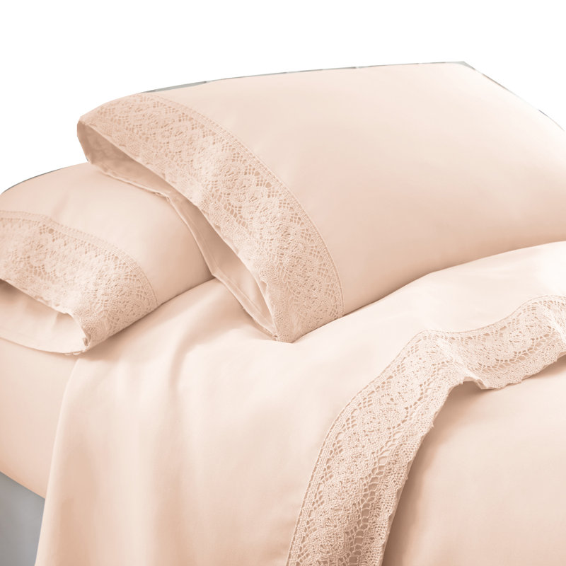 Blush Full Microfiber Sheet Set with Crochet Lace Trim