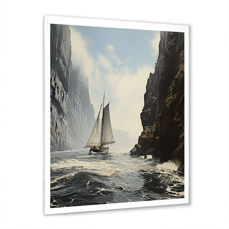 Kohki Coastal Ocean Cliff III, reproduction d'art sur toile, H 32 po x l 16 po x P 1 po, Cadre photo blanc