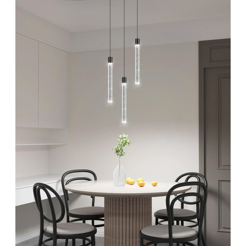 3-light Glam Dimmable Crystal Chandelier, Matte Black, 3 Lights, 60" H x 7.8" W x 7.8" D
