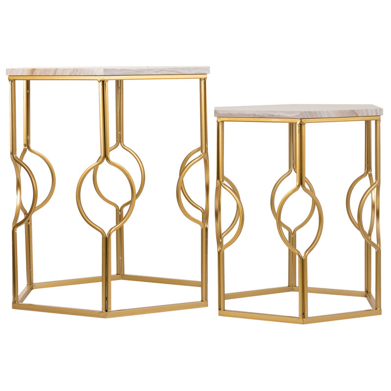 Kempwood Frame Nesting Tables, Beige, Gold