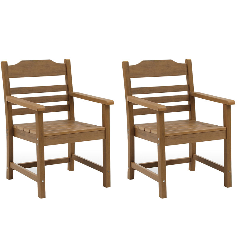 2 pièces Chaise de salle à manger de patio avec accoudoirs, hanches, grain de bois pour la cour arrière de la piscine, résistance, accoudoirs brun clair, matériau des hanches, surface de l'eau, coloration