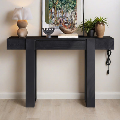 Console 47,27 po avec tiroir caché, prise de courant latérale, table d'entrée en bois pour les entrées et les salons