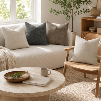 Ensemble de 4 housses de coussin décoratives en chenille neutre 45 x 45 cm