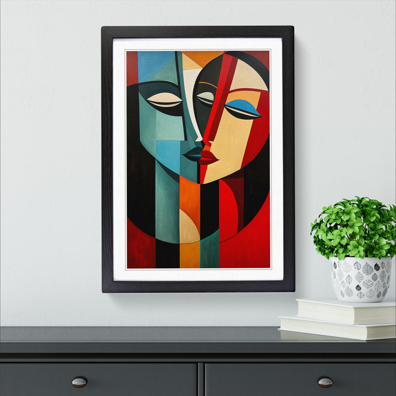 Two Women in Love Constructivism - Framed Print, Black , 34cm H x 25cm W x 2cm D