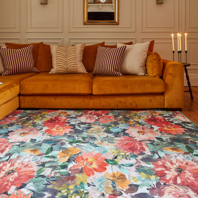 Clarke & Clarke Floral Digitally Printed 120cm X 170cm Area Rug