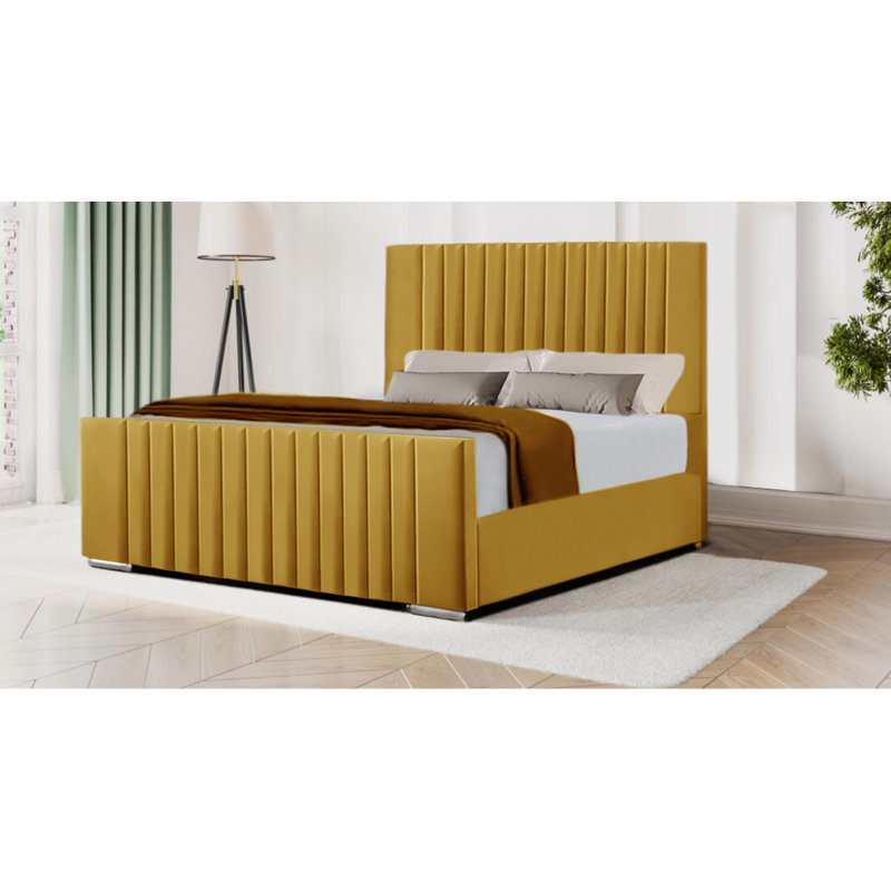 Steve Upholstered Bed, Super King (6'), Yellow Mustard