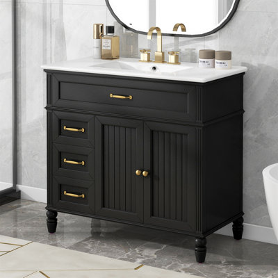36"W Freestanding Bathroom Vanity With Sink Top And Drawers