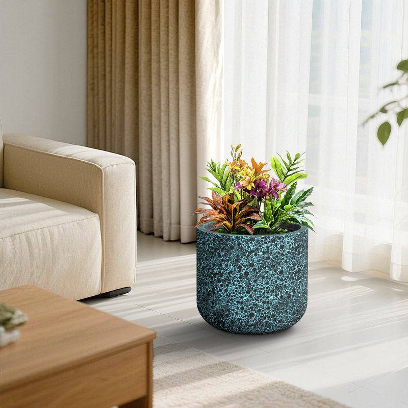 Grande jardinière / pot cylindrique 18 po avec trous de drainage 18 po., H 15,75 po x l 17,32 po x P 17,32 po, Turquoise