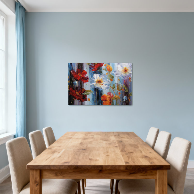 Motif floral de plantes et de fleurs avec des couleurs vives et un fond abstrait, 12" H x 18" W