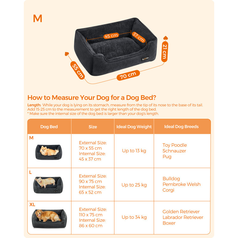 Polyester Pet Bed, 21cm H x 55cm W x 70cm D, Dark Grey