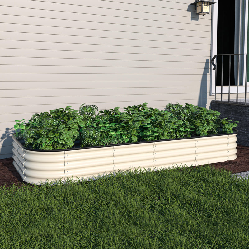 Lit de jardin surélevé modulaire en acier galvanisé 9 en 1 Heise, H 11,2 po x l 96 po x P 48 po, Ivoire blanc