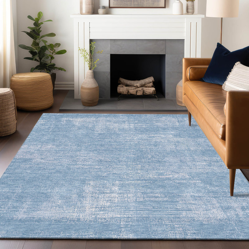 Premium Blue Rectangular Synthetic Washable Rug 3' x 5'