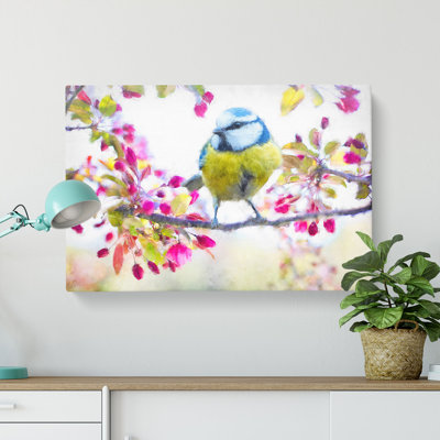 Blue Tit Bird In Spring - Wrapped Canvas Painting