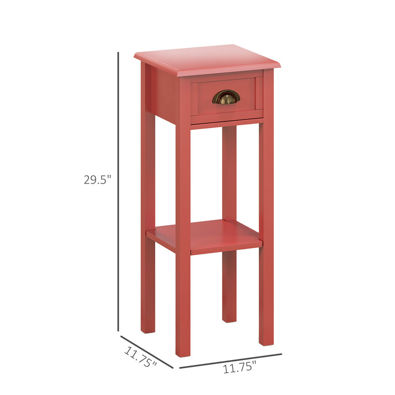 2-Tier Side Table With Drawer, Narrow End Table With Bottom Shelf, For Living Room, Set Of 2, Red