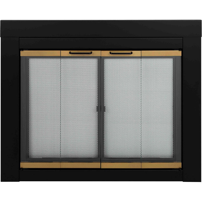 Portes de cheminée en acier de style armoire Abdal, H 31 po x l 37,5 po x P 0,95 po, Noir et or