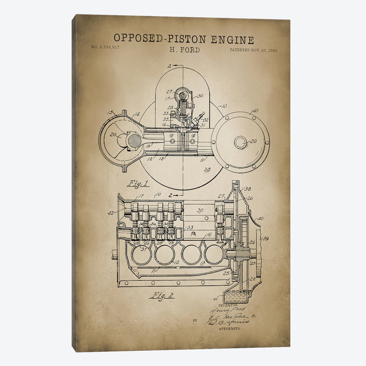 « opposed-moteur à piston », impression sur toile, H 18 po x l 12 po x P 1,5 po, Pas de tapis, Toile tendue