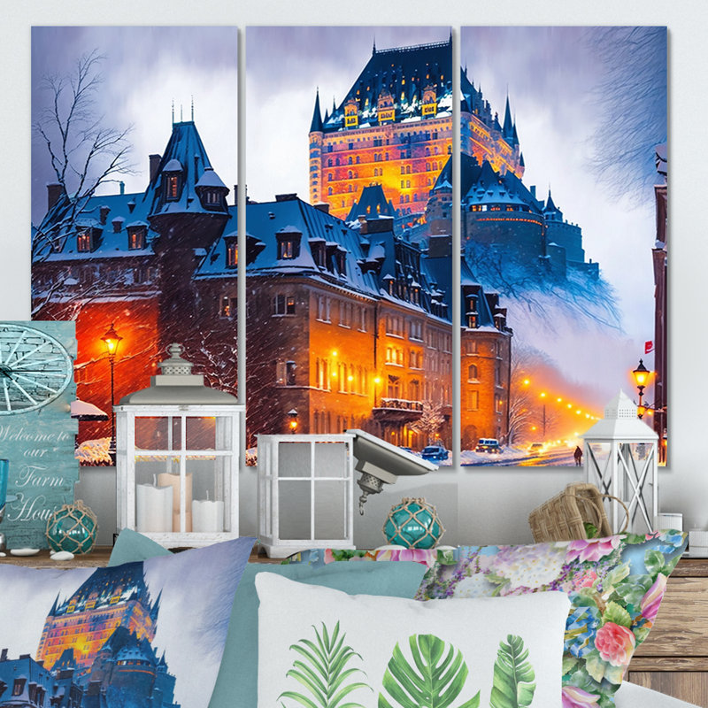 Chateau Frontenac in Winter II - 3 pièces, H 32 po x l 48 po x P 1 po, Toile tendue