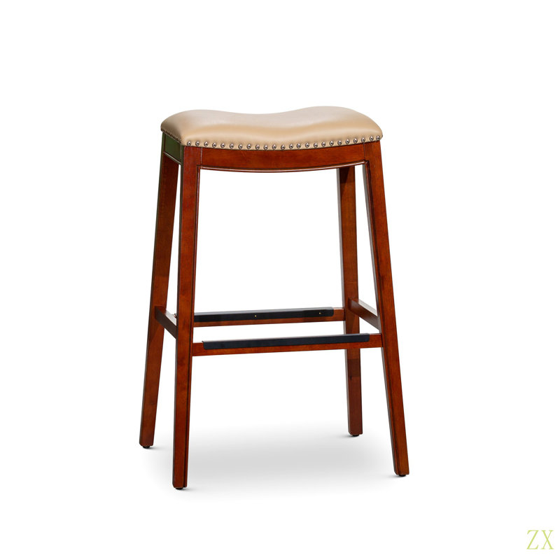 Tabouret 30 ", siège en cuir, Siège crème / structure cerise
