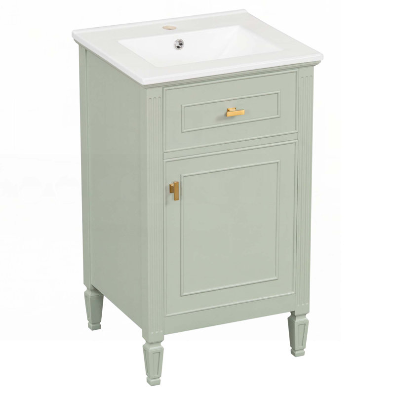 Meuble-lavabo de rangement avec lavabo en céramique, Vert