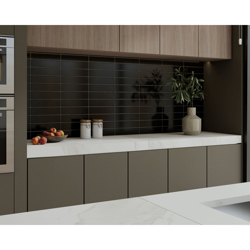 City 3in.x12in. Ceramic Subway Wall Tile, Black Gloss