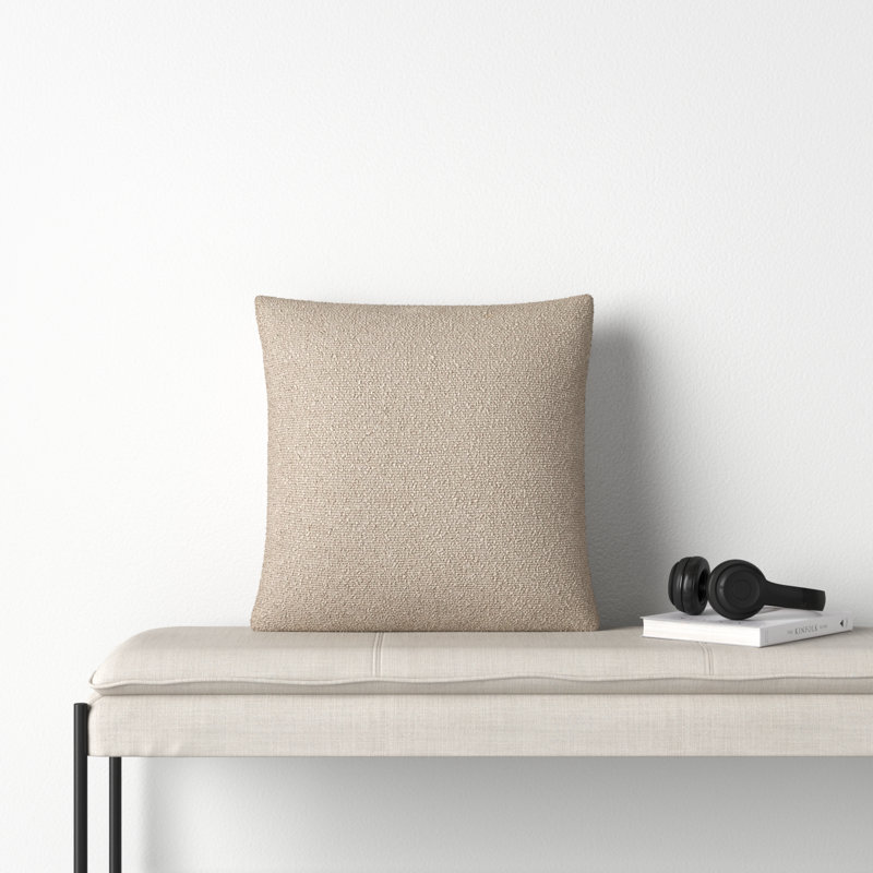 Beige Boucle Polyester 20" x 20" Throw Pillow Cover