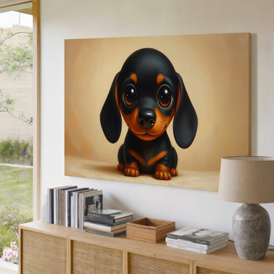Cute Black And Tan Dachshund Puppy Adorable Dog Decor Canvas Wall Art Print For Living Room, Bedroom, Office, Hallway, Entryway, Gallery Wall And Modern Home Decor