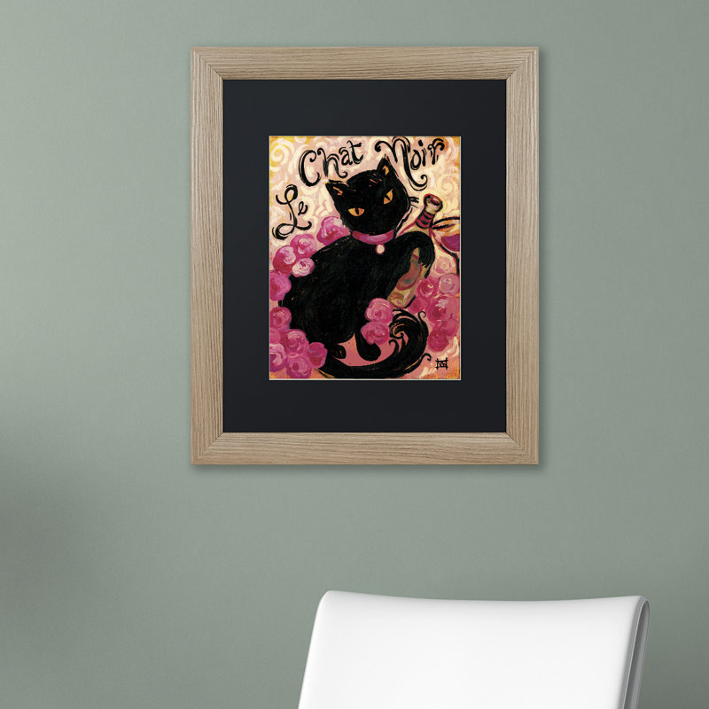 « le chat noir », reproduction d’art encadrée, Noir, H 14 po x l 11 po x P 0,5 po, Encadrement brun foncé