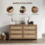 Ensemble de chambre à coucher en rotin Boho, commode à 6 tiroirs et table de chevet à 1 tiroir avec station de recharge-1044091272