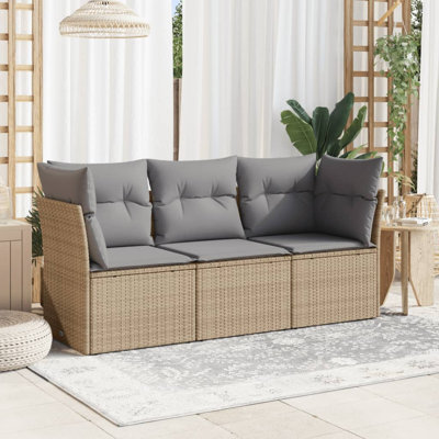  Ensemble de canapé de jardin en rotin PE beige, coussins en polyester grand
