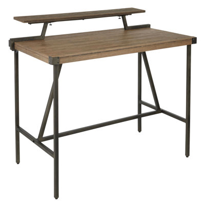 Fixed Counter Height Dining Table With Brown Coating Metal Frame And Removable Shelving Unit