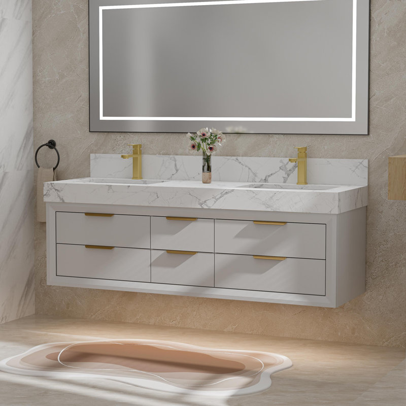 Armoire murale 60 po, Or brossé, Blanc, 60"