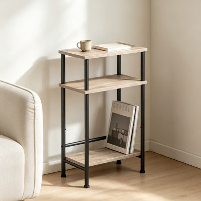 Console étroite pour petits espaces, table d'entrée avec rangement, canapé à deux niveaux avec tablettes pour le couloir, le salon, la table d'appoint industrielle moderne, grège et noir